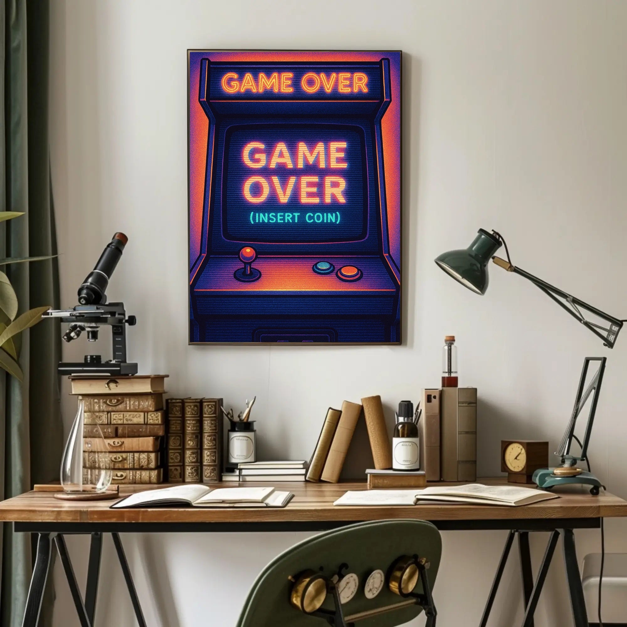 Retro Arcade Game Neon Design Pop Culture Poster PosterGoat