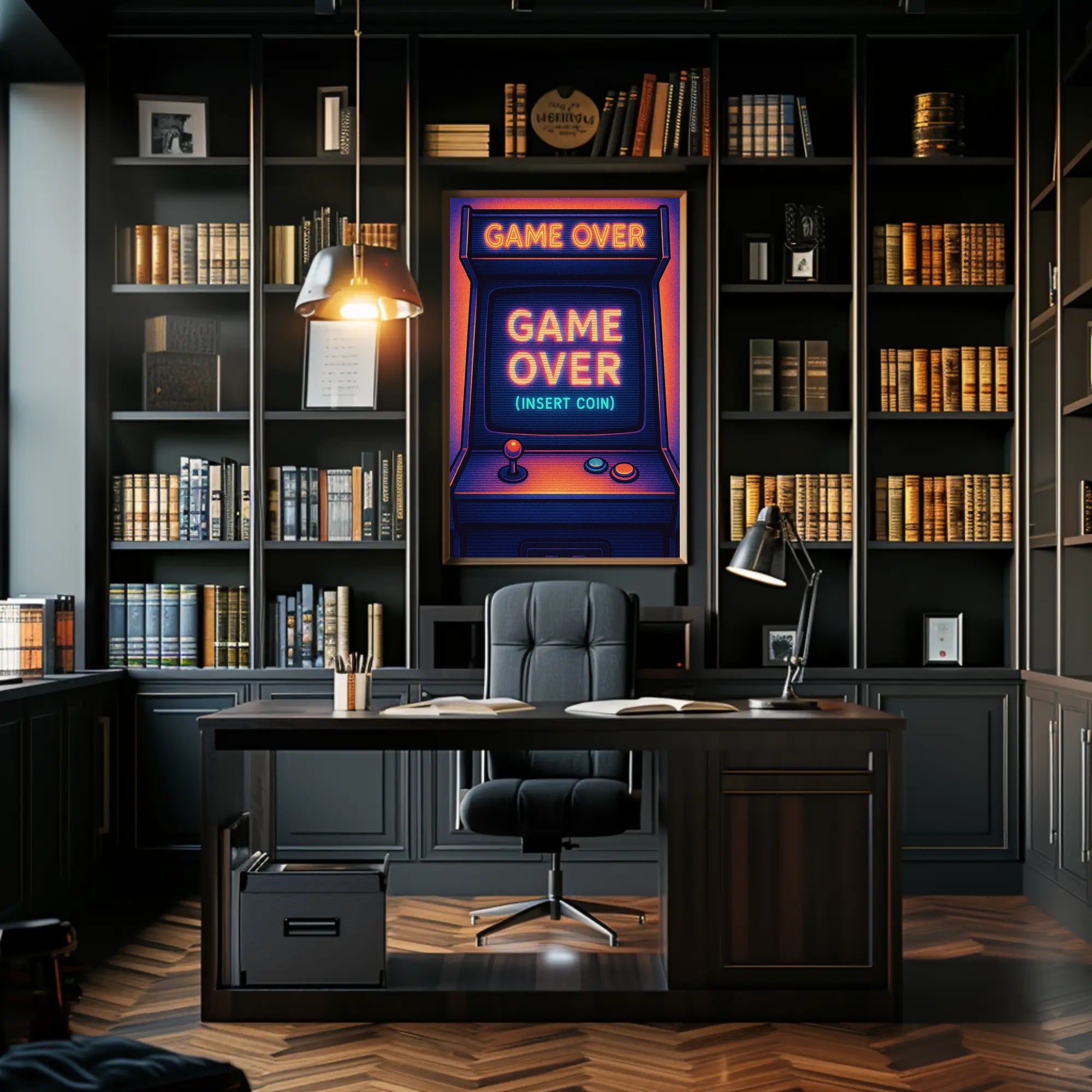 Retro Arcade Game Neon Design Pop Culture Poster PosterGoat