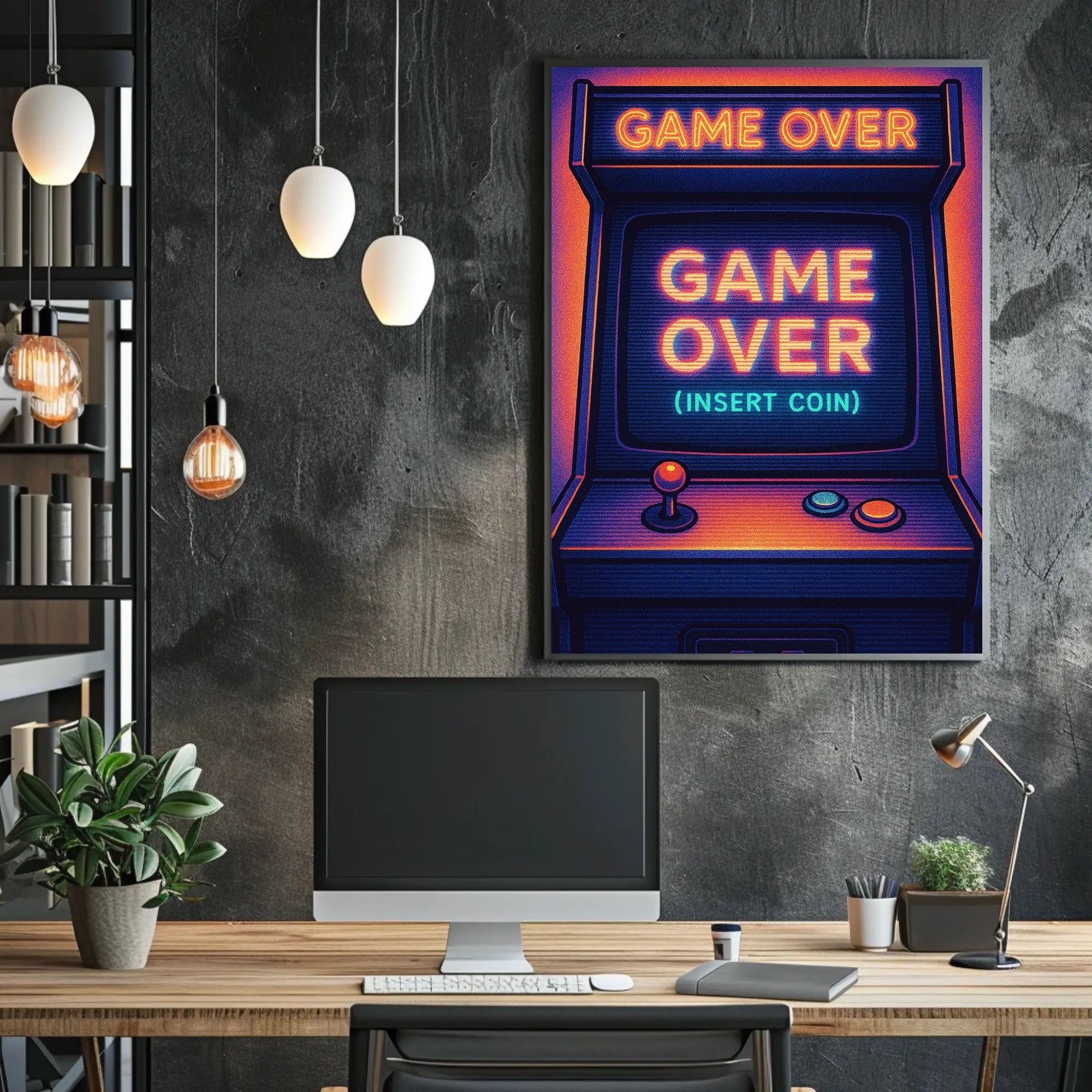 Retro Arcade Game Neon Design Pop Culture Poster PosterGoat