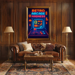 Retro Arcade Madness: Classic Gaming Pop Culture Poster PosterGoat