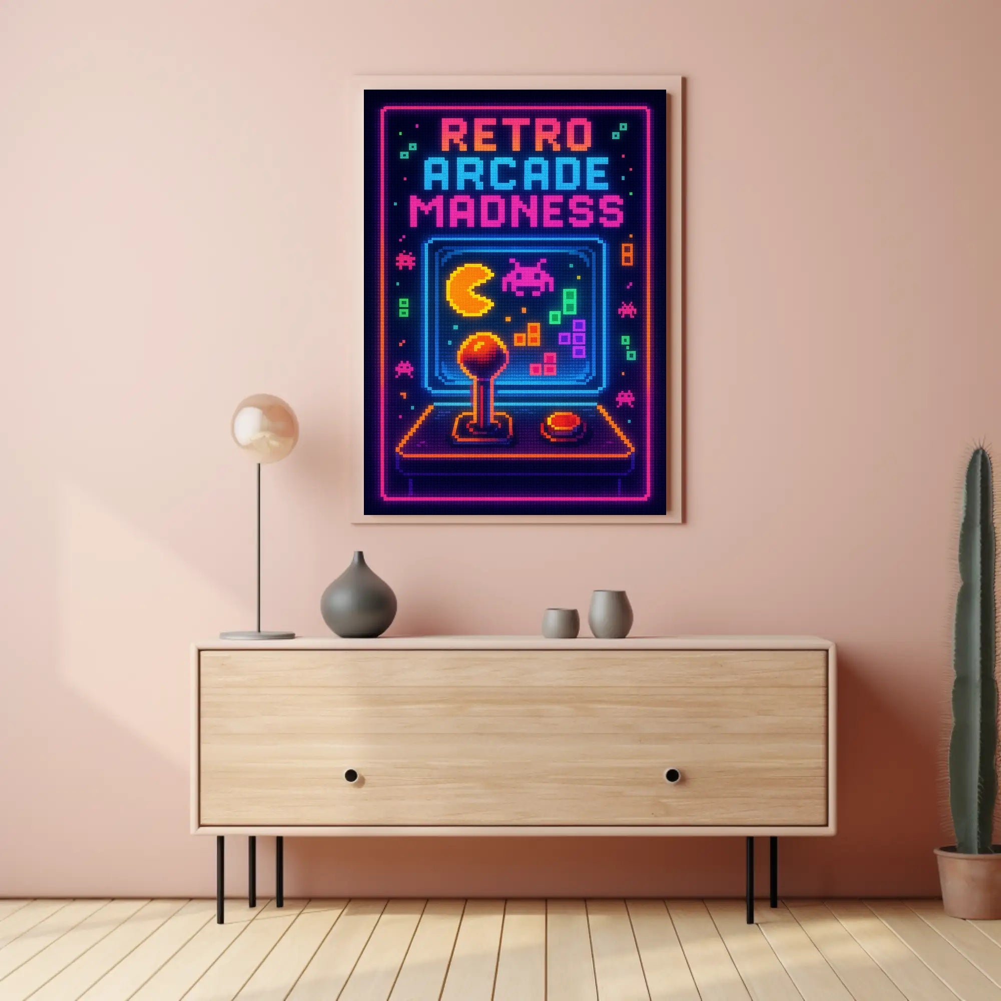 Retro Arcade Madness: Neon Pop Culture Poster PosterGoat