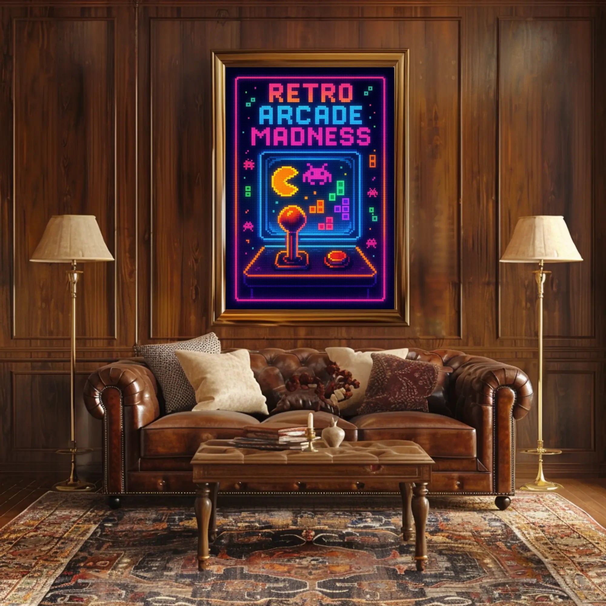 Retro Arcade Madness: Neon Pop Culture Poster PosterGoat