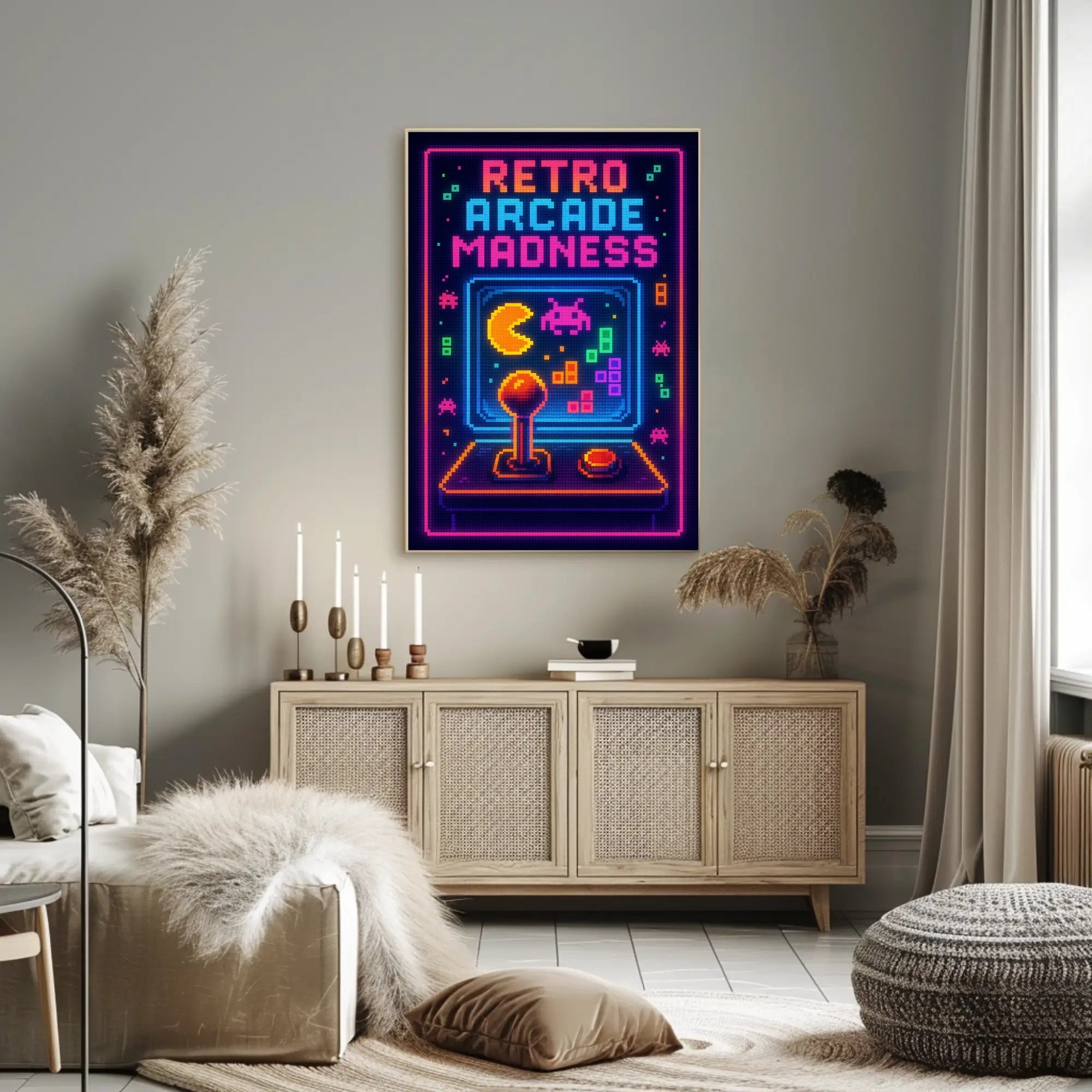 Retro Arcade Madness: Neon Pop Culture Poster PosterGoat