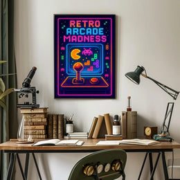 Retro Arcade Madness: Neon Pop Culture Poster PosterGoat