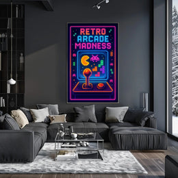Retro Arcade Madness: Neon Pop Culture Poster PosterGoat