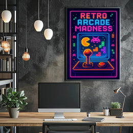 Retro Arcade Madness: Neon Pop Culture Poster PosterGoat