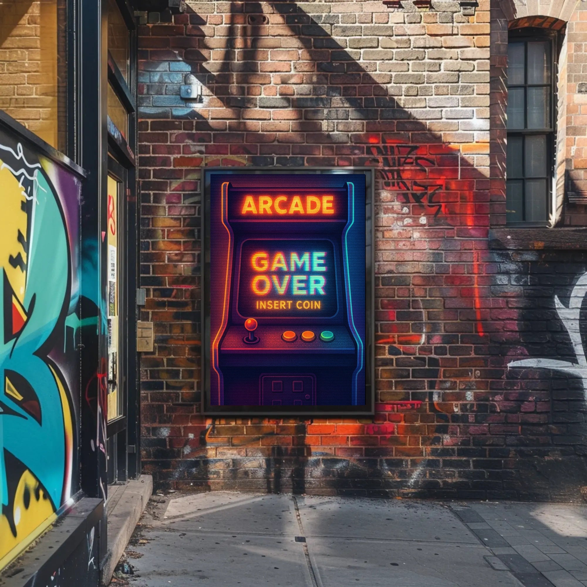 Retro Arcade Neon Gaming Pop Culture Poster PosterGoat