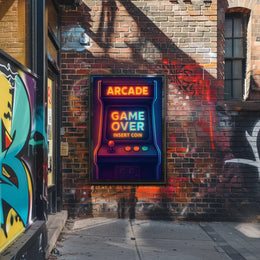 Retro Arcade Neon Gaming Pop Culture Poster PosterGoat
