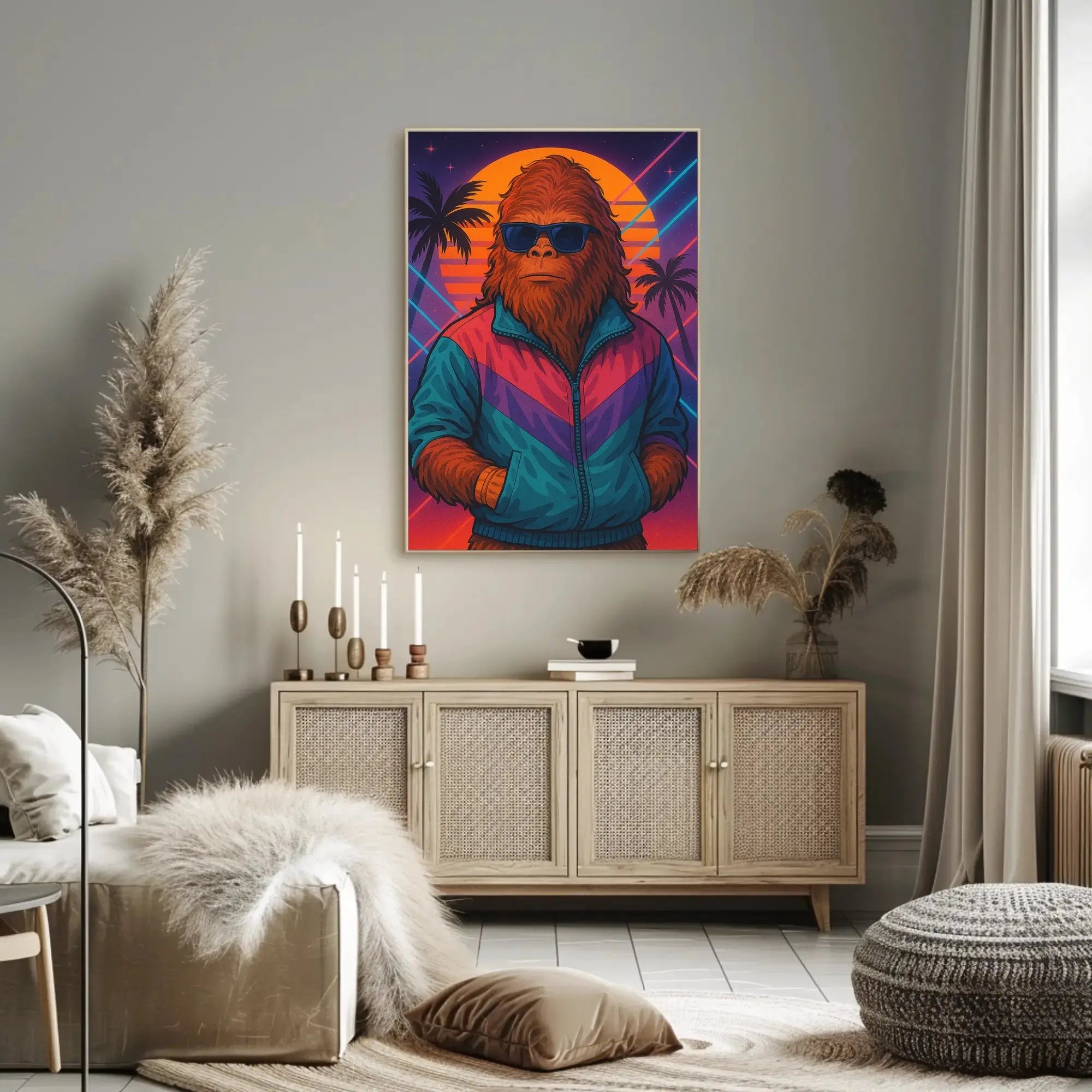 Retro Bigfoot Synthwave Art Print for Pop Culture Poster PosterGoat