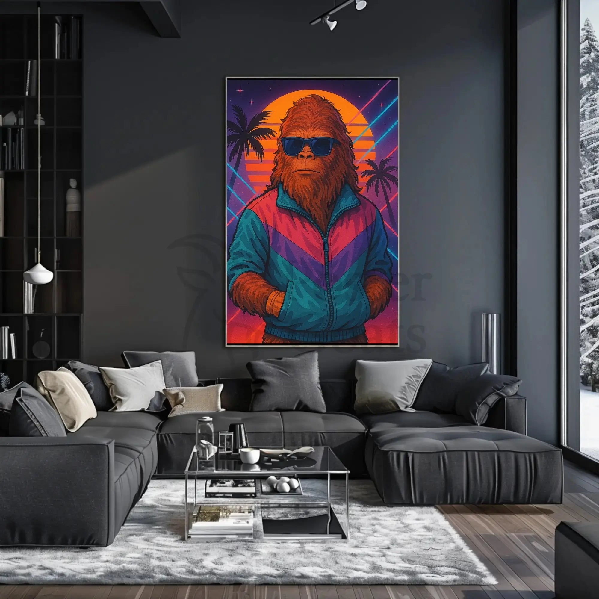 Retro Bigfoot Synthwave Art Print for Pop Culture Poster PosterGoat