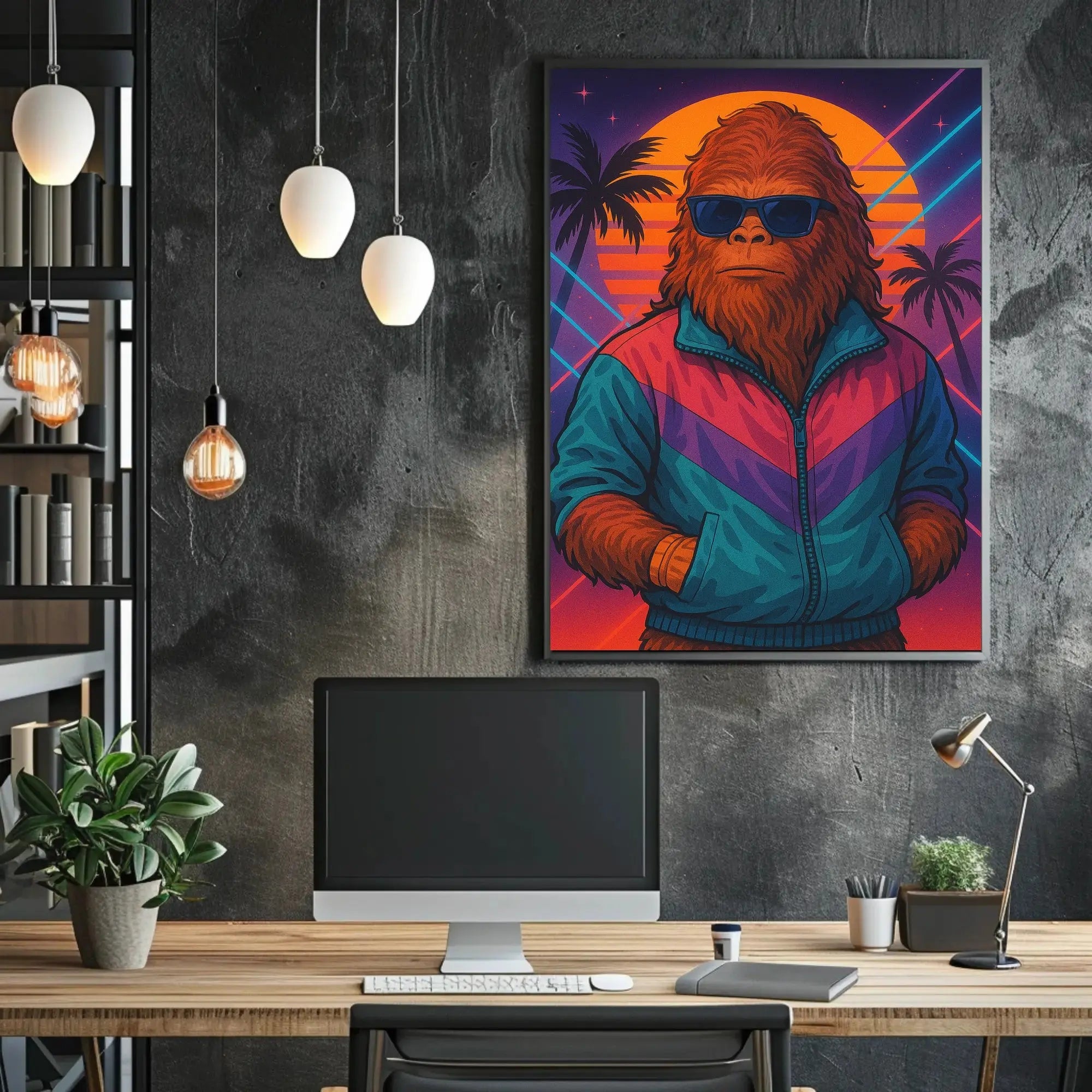 Retro Bigfoot Synthwave Art Print for Pop Culture Poster PosterGoat