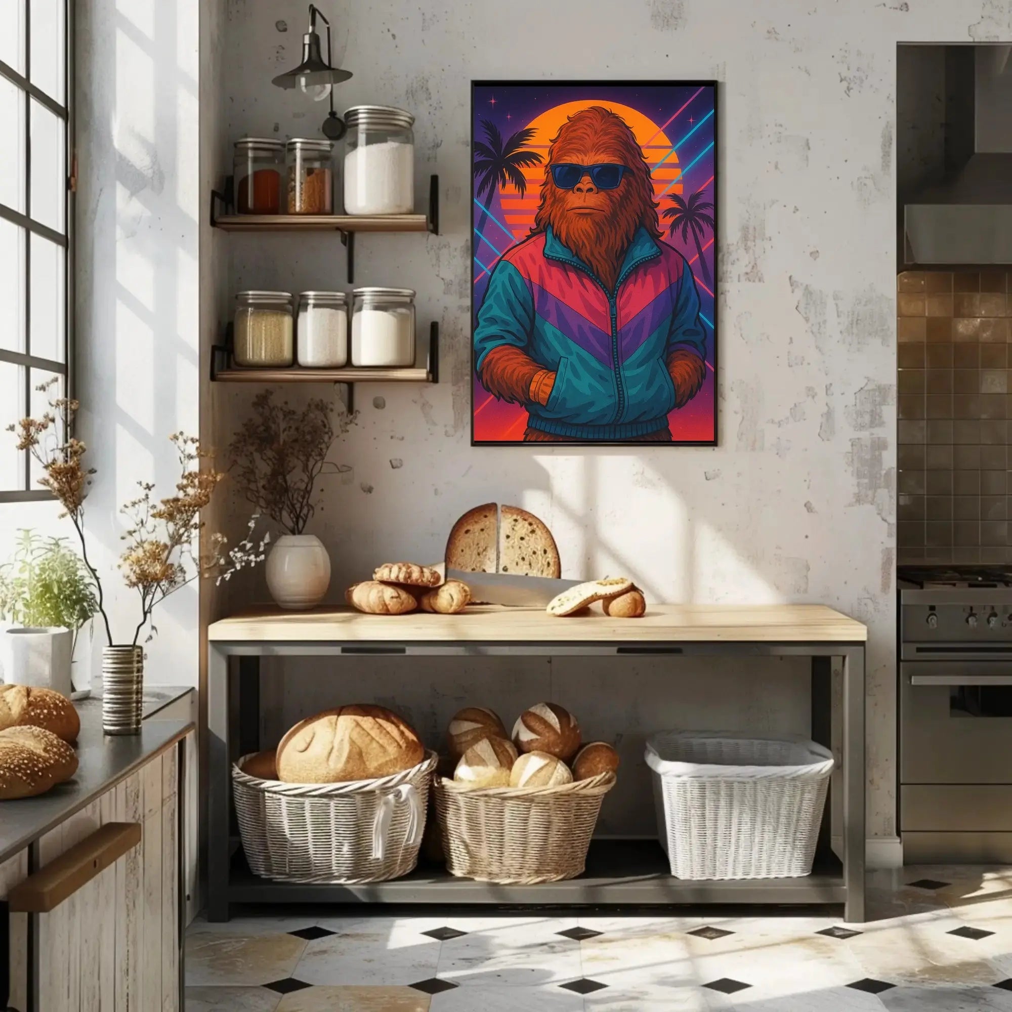 Retro Bigfoot Synthwave Art Print for Pop Culture Poster PosterGoat