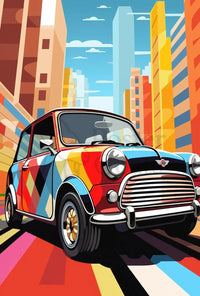 Retro City Pop Art Car Artistic Poster PosterGoat