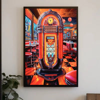 Retro Diner Jukebox Scene in Pop Culture Poster PosterGoat