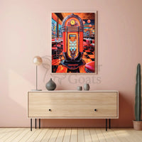 Retro Diner Jukebox Scene in Pop Culture Poster PosterGoat