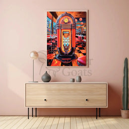 Retro Diner Jukebox Scene in Pop Culture Poster PosterGoat