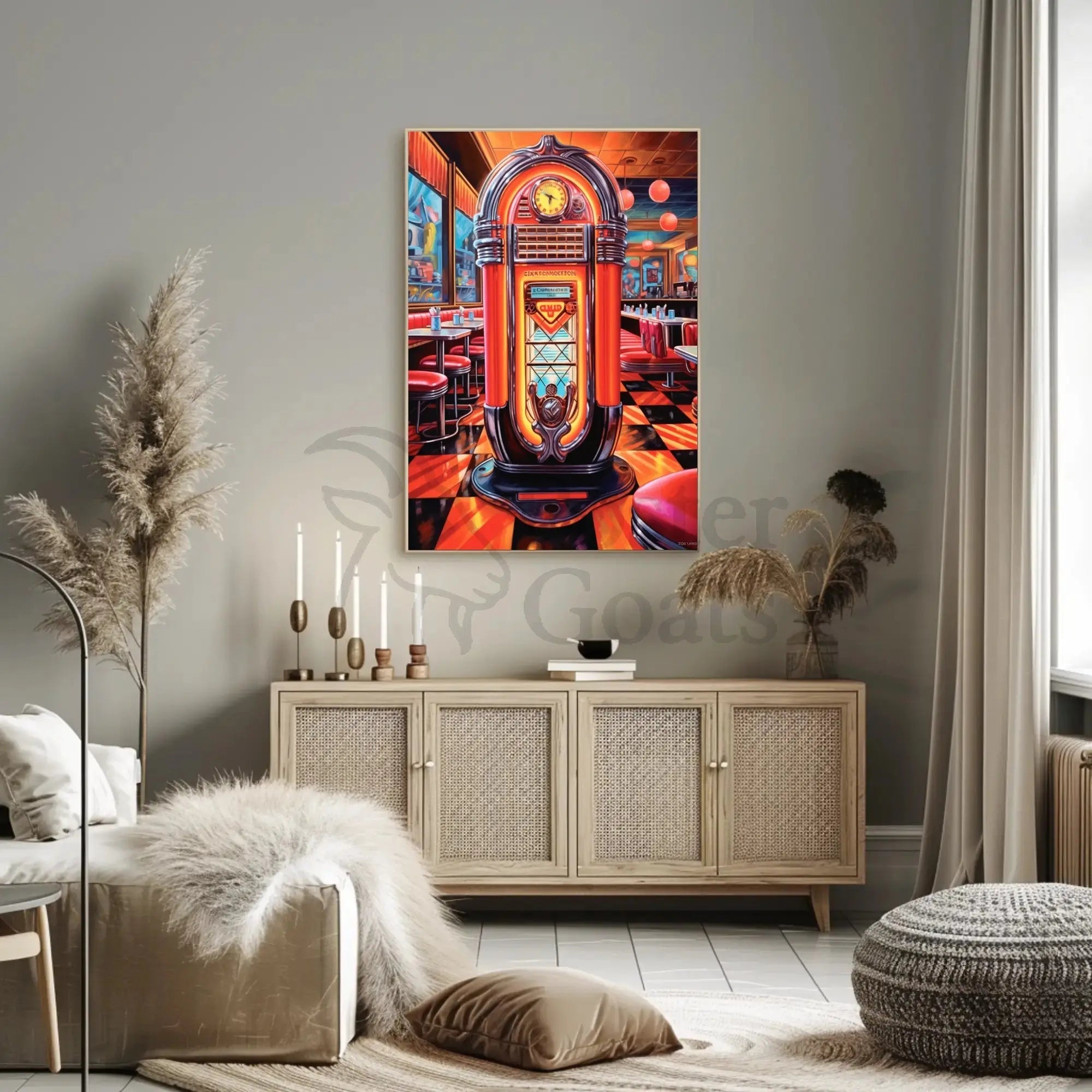 Retro Diner Jukebox Scene in Pop Culture Poster PosterGoat