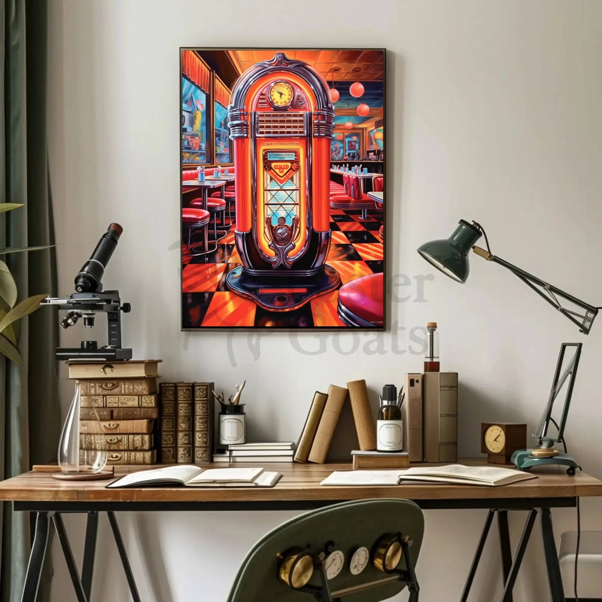 Retro Diner Jukebox Scene in Pop Culture Poster PosterGoat
