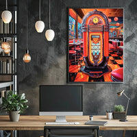 Retro Diner Jukebox Scene in Pop Culture Poster PosterGoat