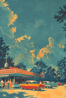 Retro Diner Vibes: Vintage Americana Cultural Poster PosterGoat