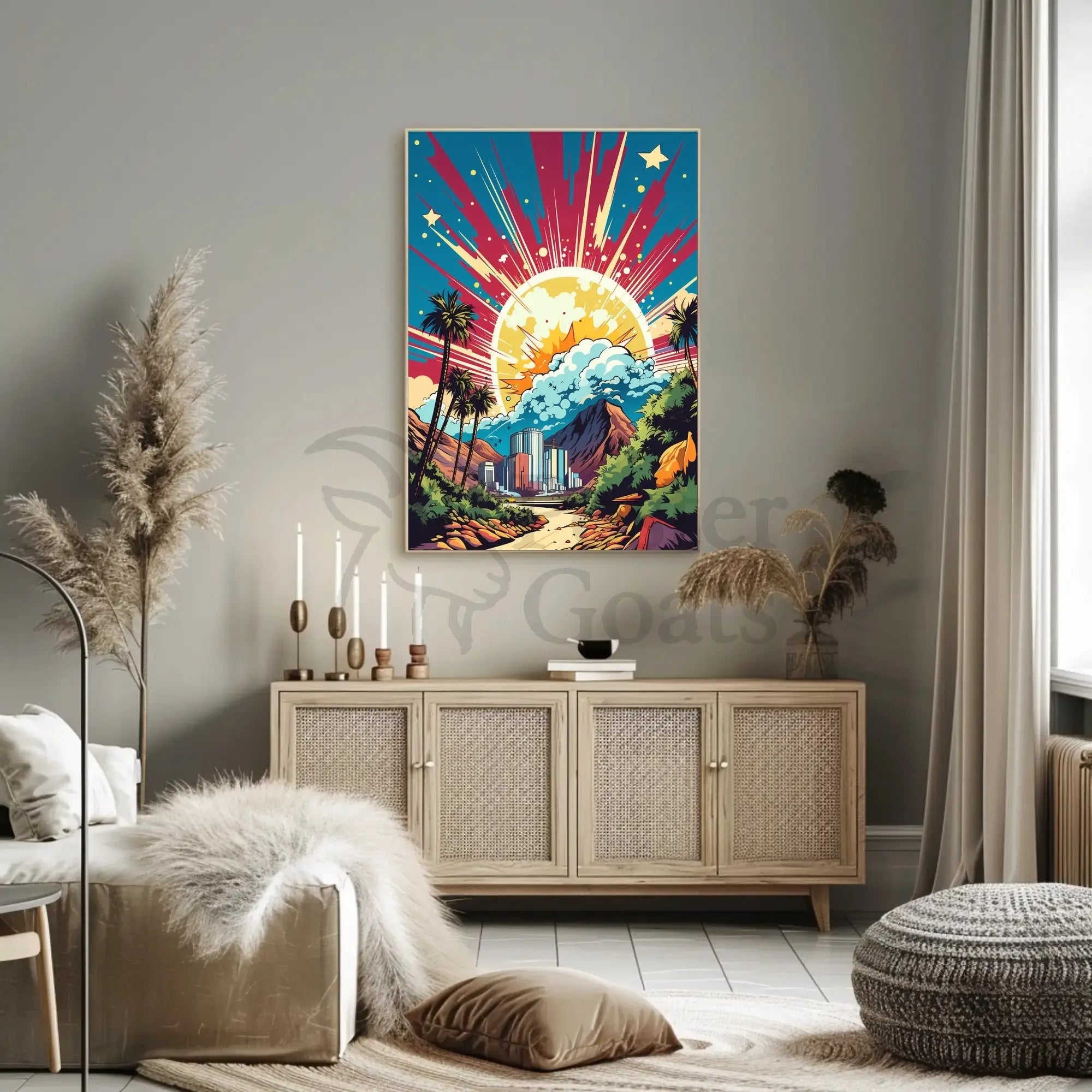 Retro-Futuristic Cityscape Pop Culture Poster PosterGoat