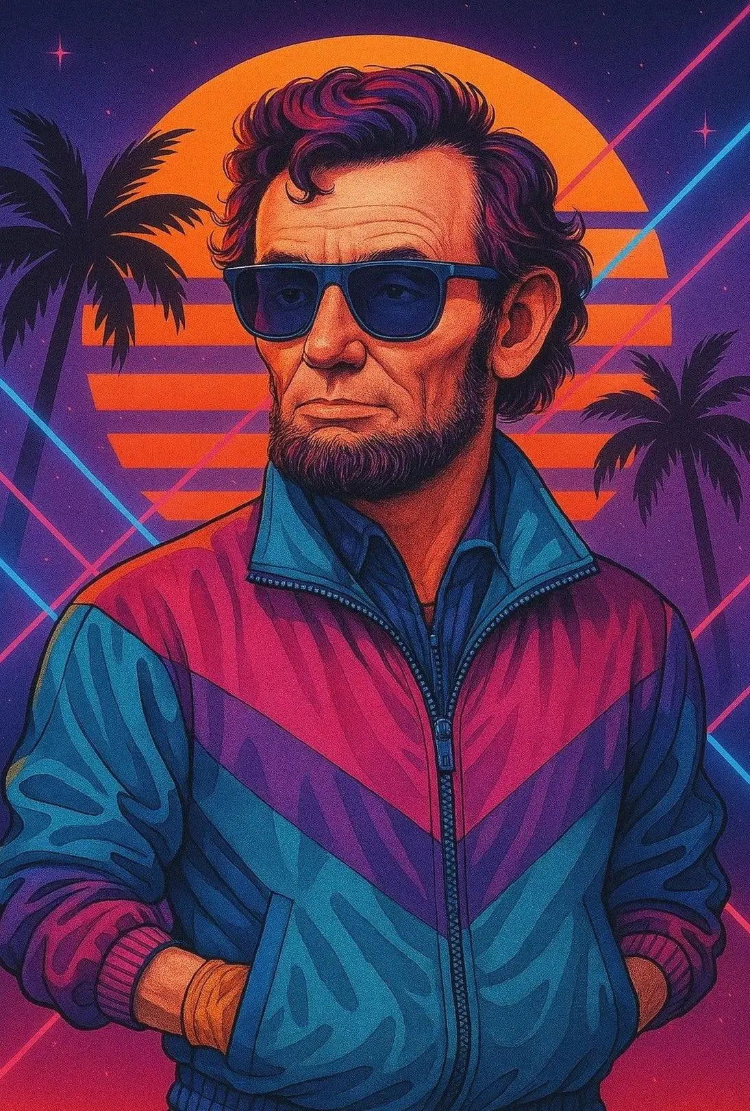 Retro-Futuristic Historical Icon in Neon Vibes Pop Culture Poster PosterGoat