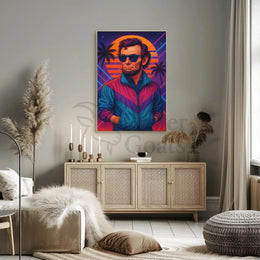 Retro-Futuristic Historical Icon in Neon Vibes Pop Culture Poster PosterGoat