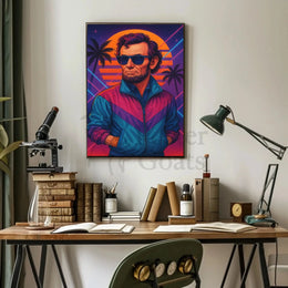 Retro-Futuristic Historical Icon in Neon Vibes Pop Culture Poster PosterGoat