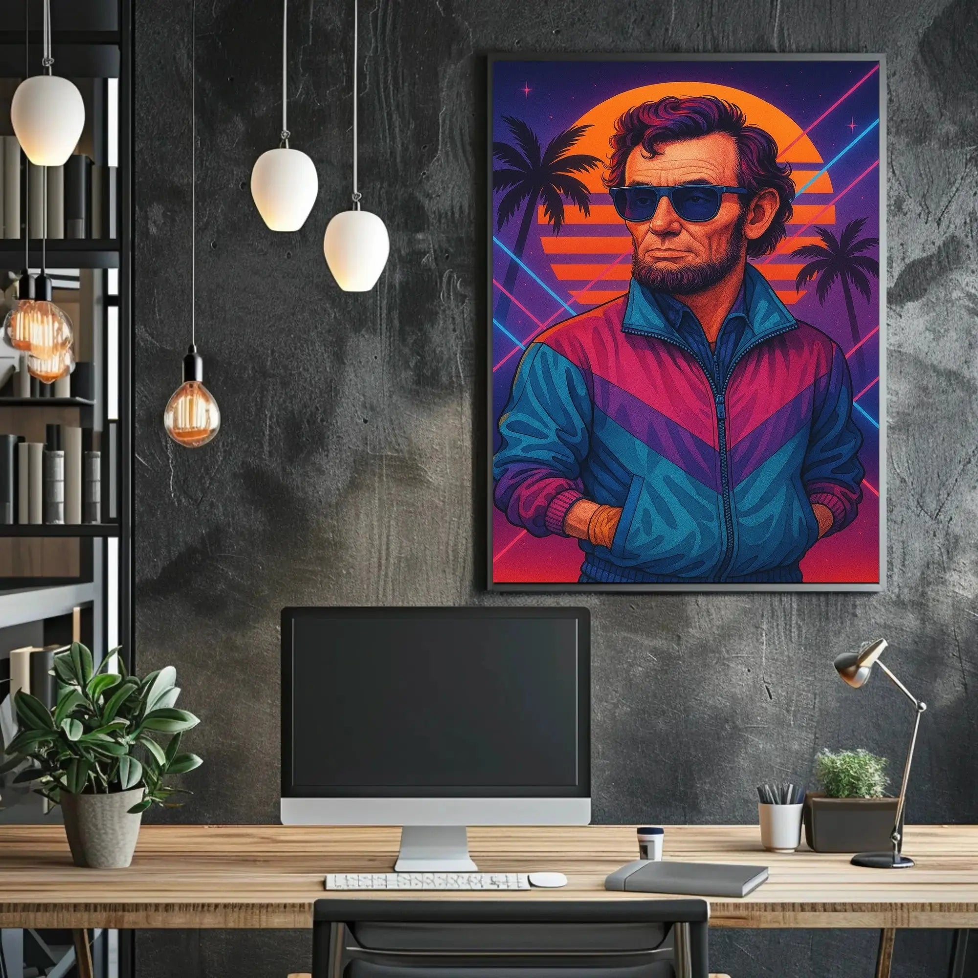 Retro-Futuristic Historical Icon in Neon Vibes Pop Culture Poster PosterGoat