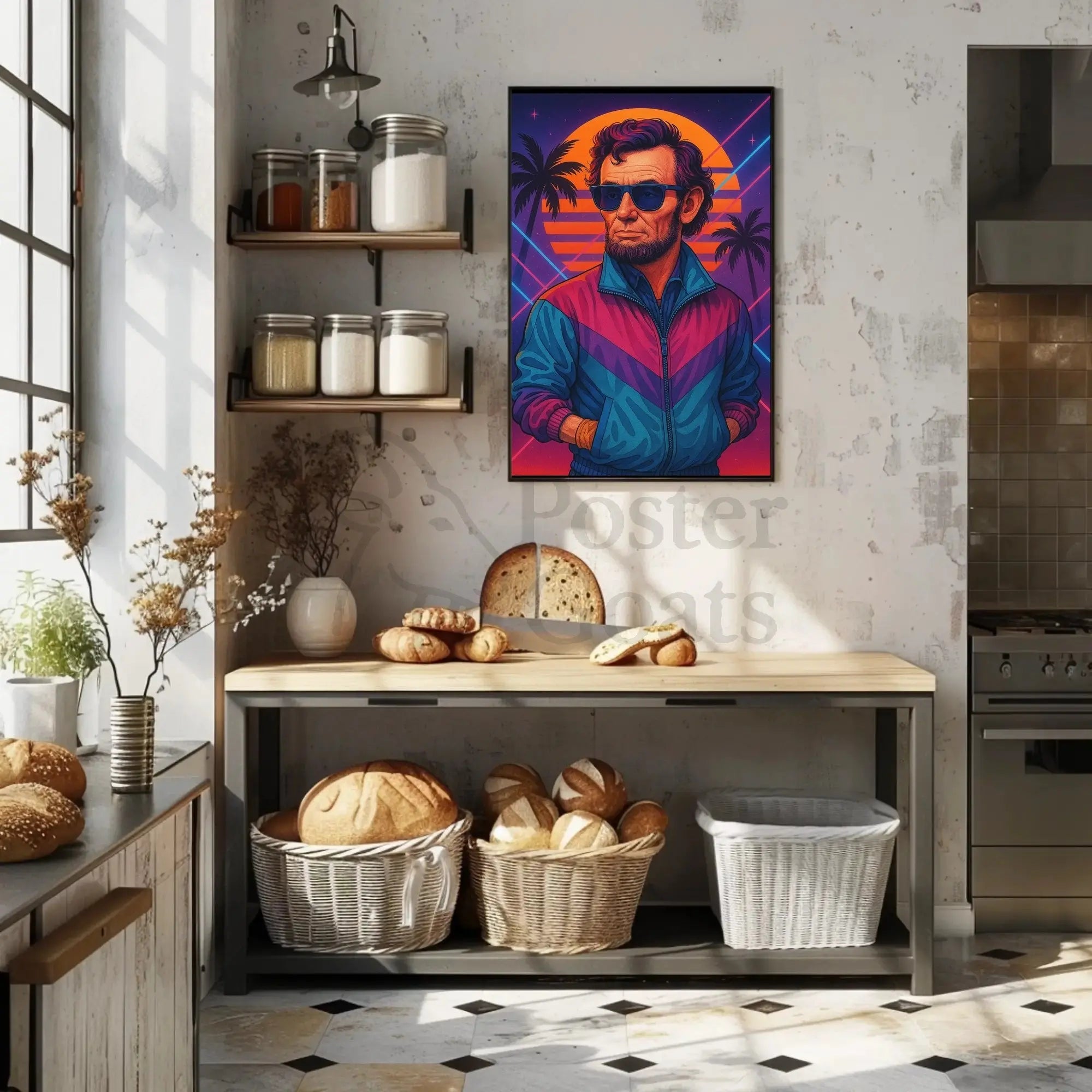Retro-Futuristic Historical Icon in Neon Vibes Pop Culture Poster PosterGoat