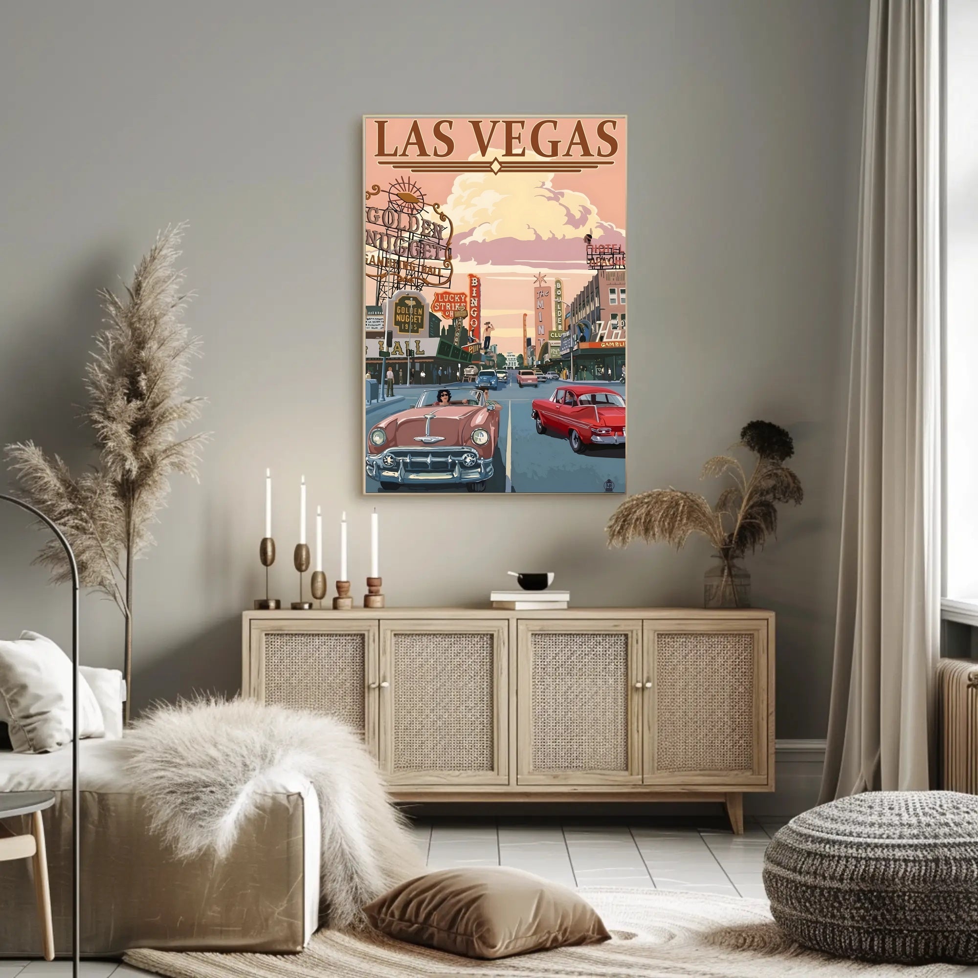 Retro Las Vegas Scene Mid-Century Travel Poster PosterGoat