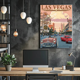 Retro Las Vegas Scene Mid-Century Travel Poster PosterGoat