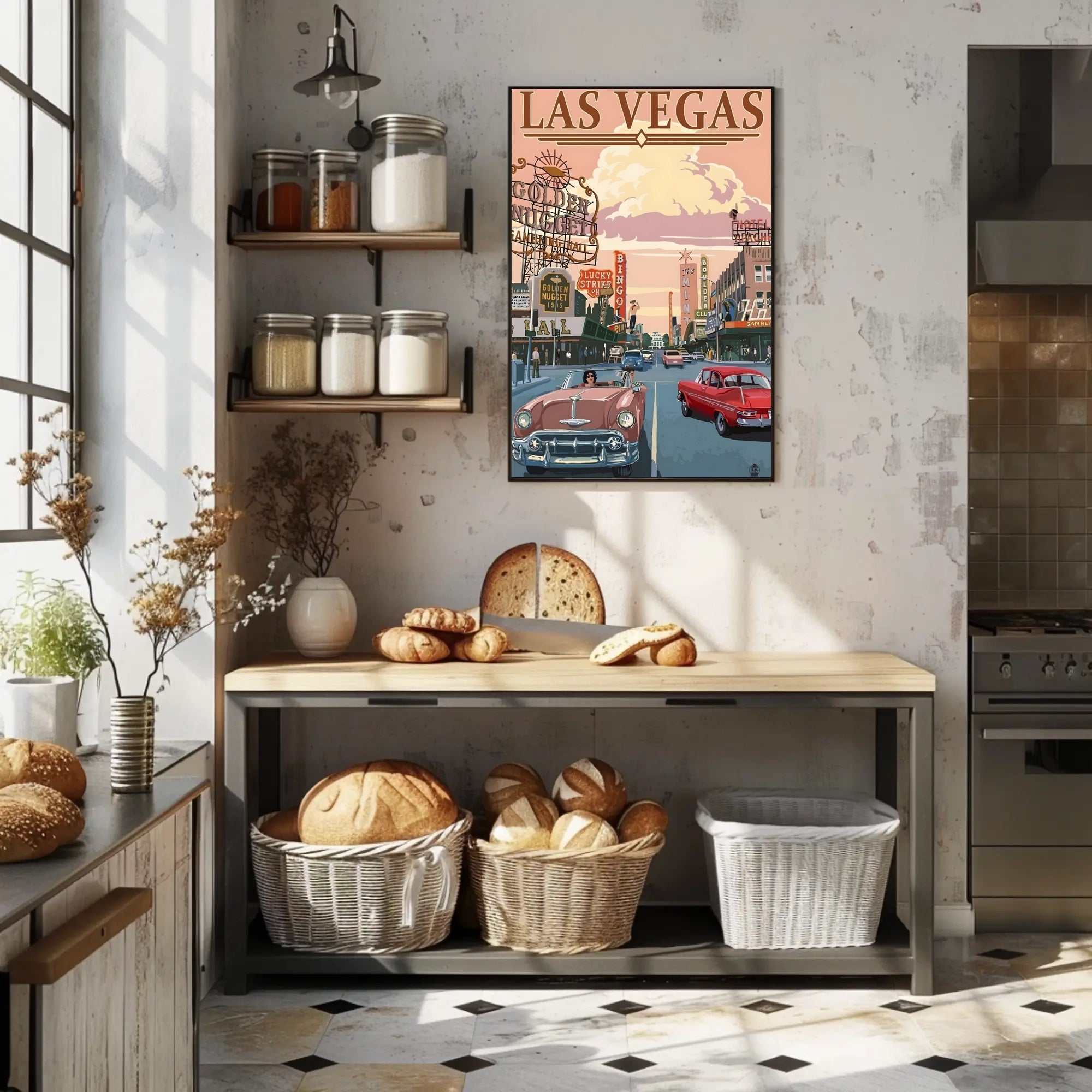 Retro Las Vegas Scene Mid-Century Travel Poster PosterGoat
