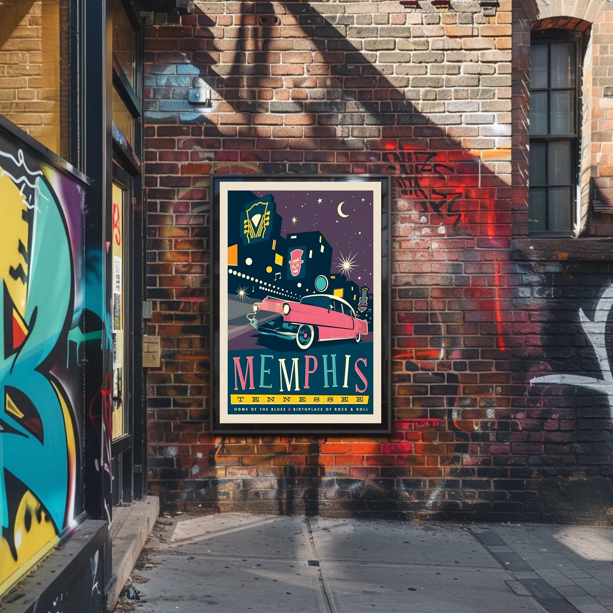 Retro Memphis Nightlife Travel Poster PosterGoat