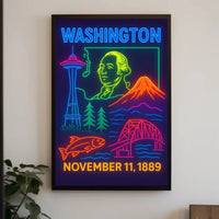 Retro Neon Washington Statehood Heritage Poster PosterGoat