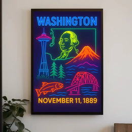 Retro Neon Washington Statehood Heritage Poster PosterGoat