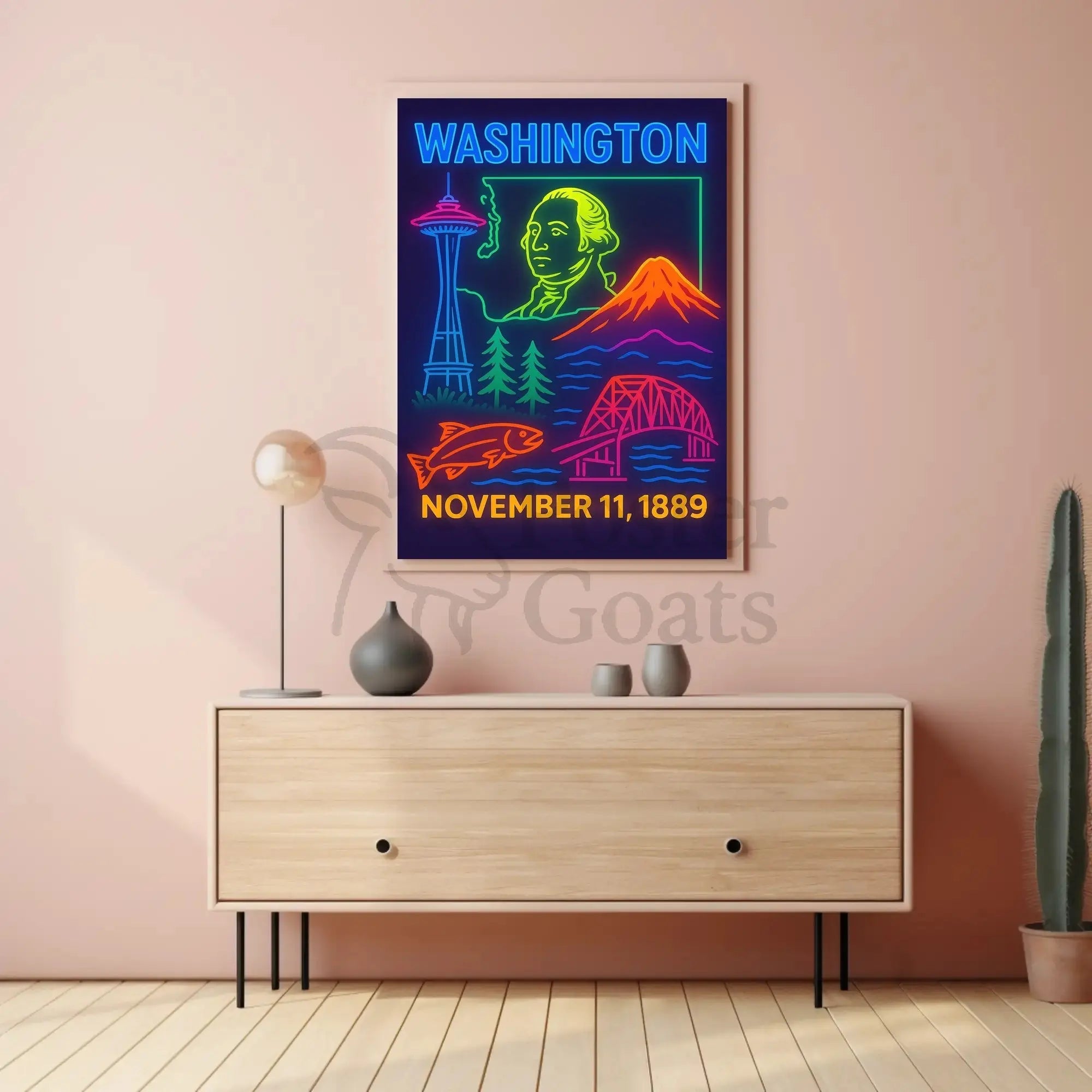 Retro Neon Washington Statehood Heritage Poster PosterGoat