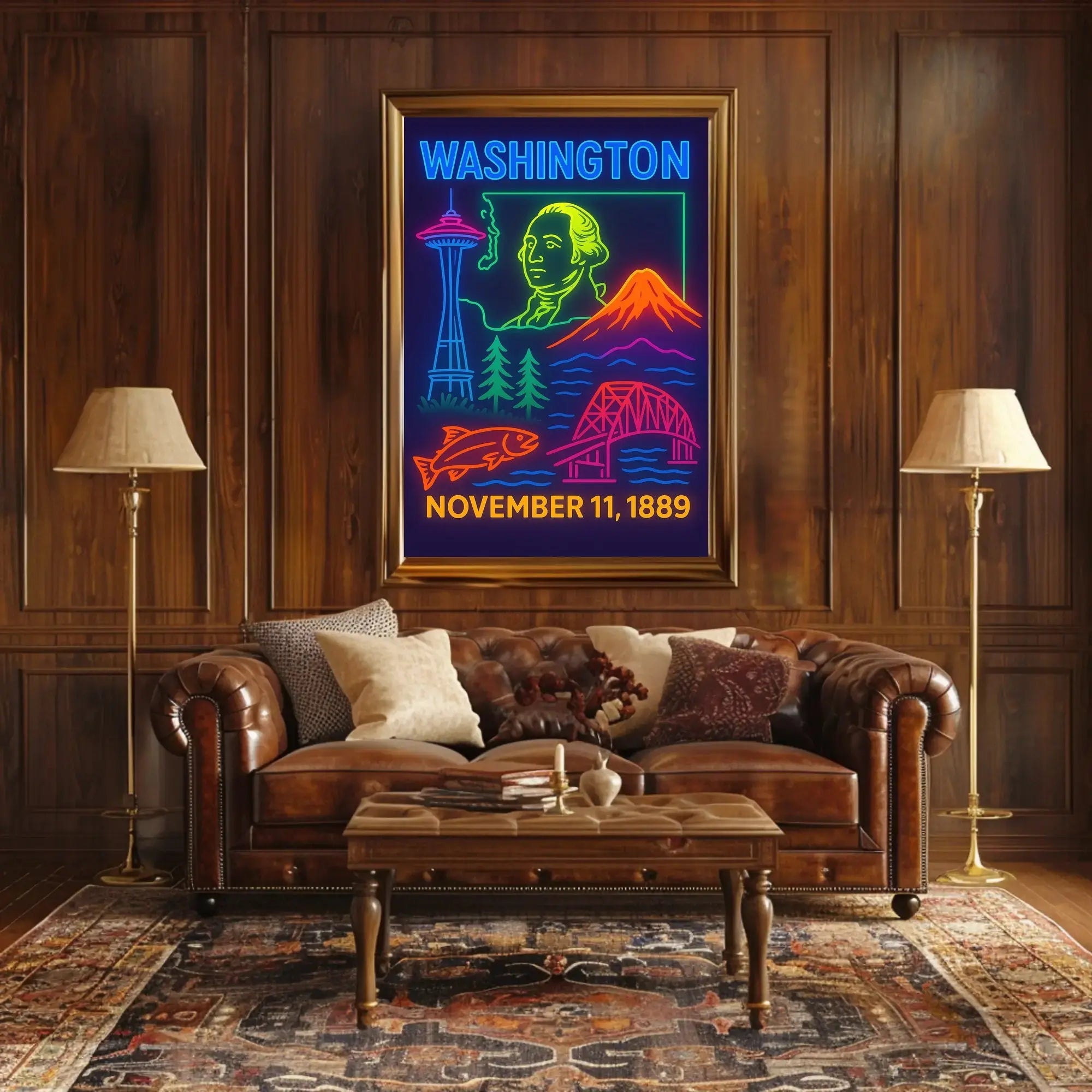 Retro Neon Washington Statehood Heritage Poster PosterGoat