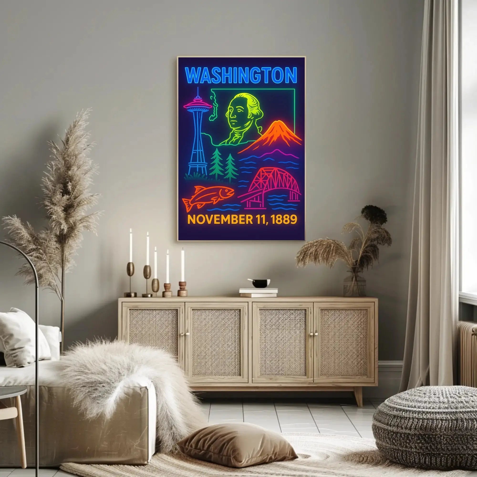 Retro Neon Washington Statehood Heritage Poster PosterGoat