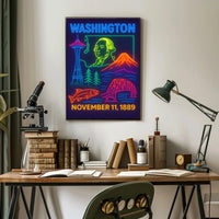 Retro Neon Washington Statehood Heritage Poster PosterGoat