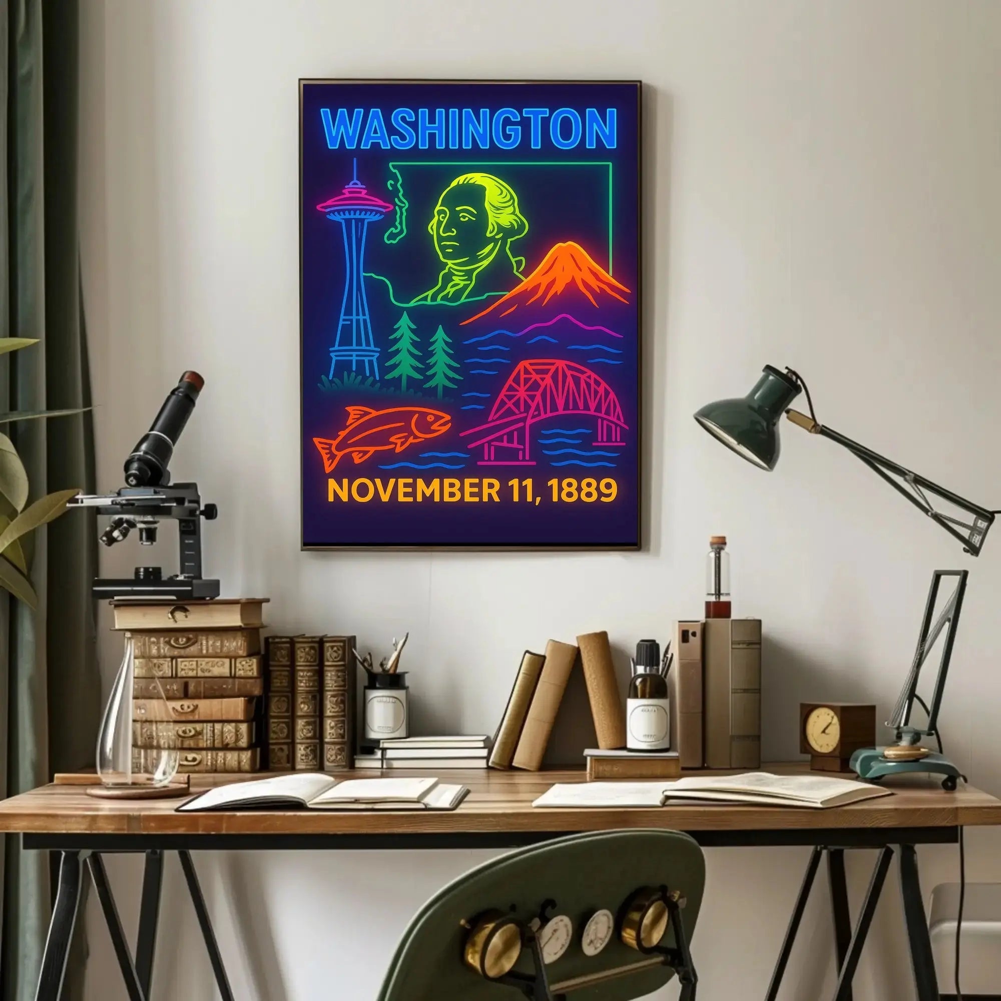 Retro Neon Washington Statehood Heritage Poster PosterGoat