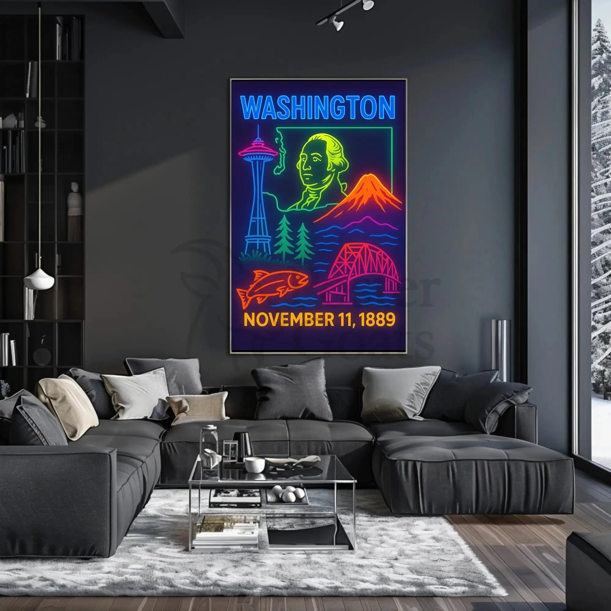 Retro Neon Washington Statehood Heritage Poster PosterGoat