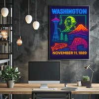 Retro Neon Washington Statehood Heritage Poster PosterGoat