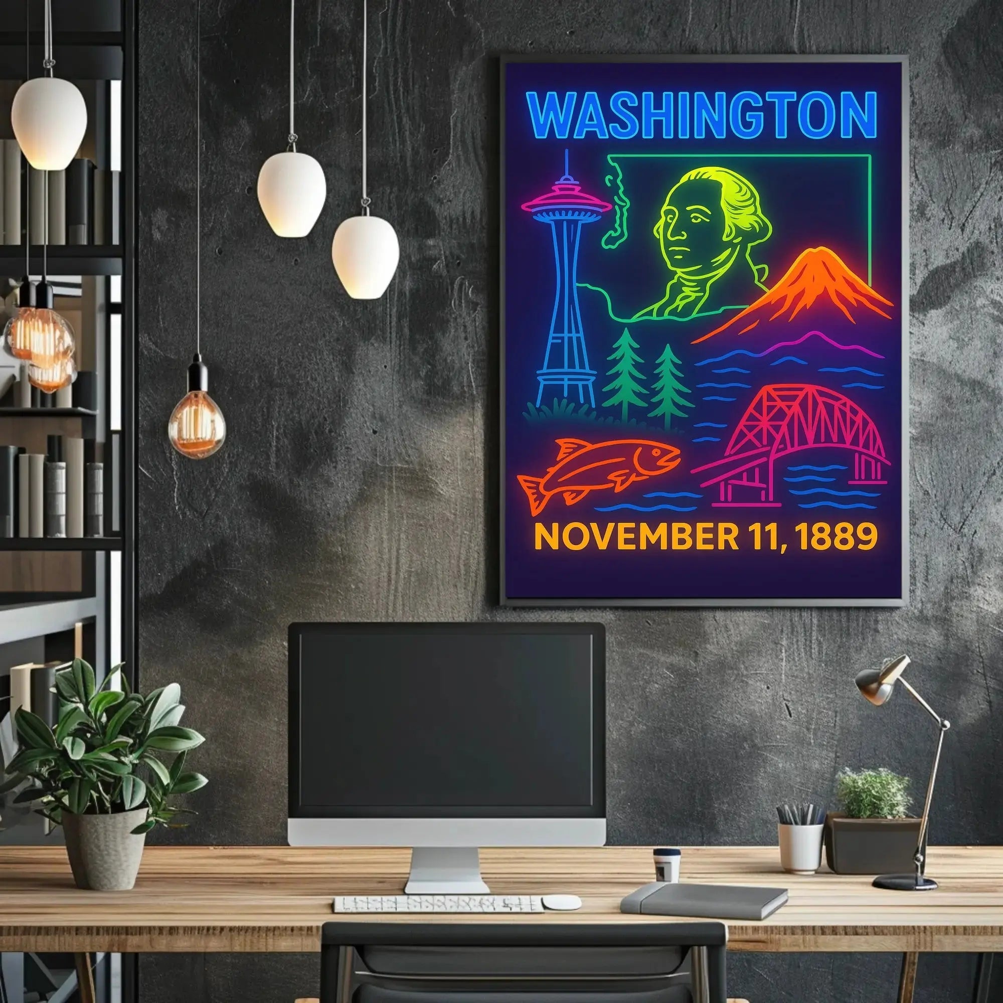Retro Neon Washington Statehood Heritage Poster PosterGoat