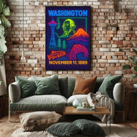 Retro Neon Washington Statehood Heritage Poster PosterGoat