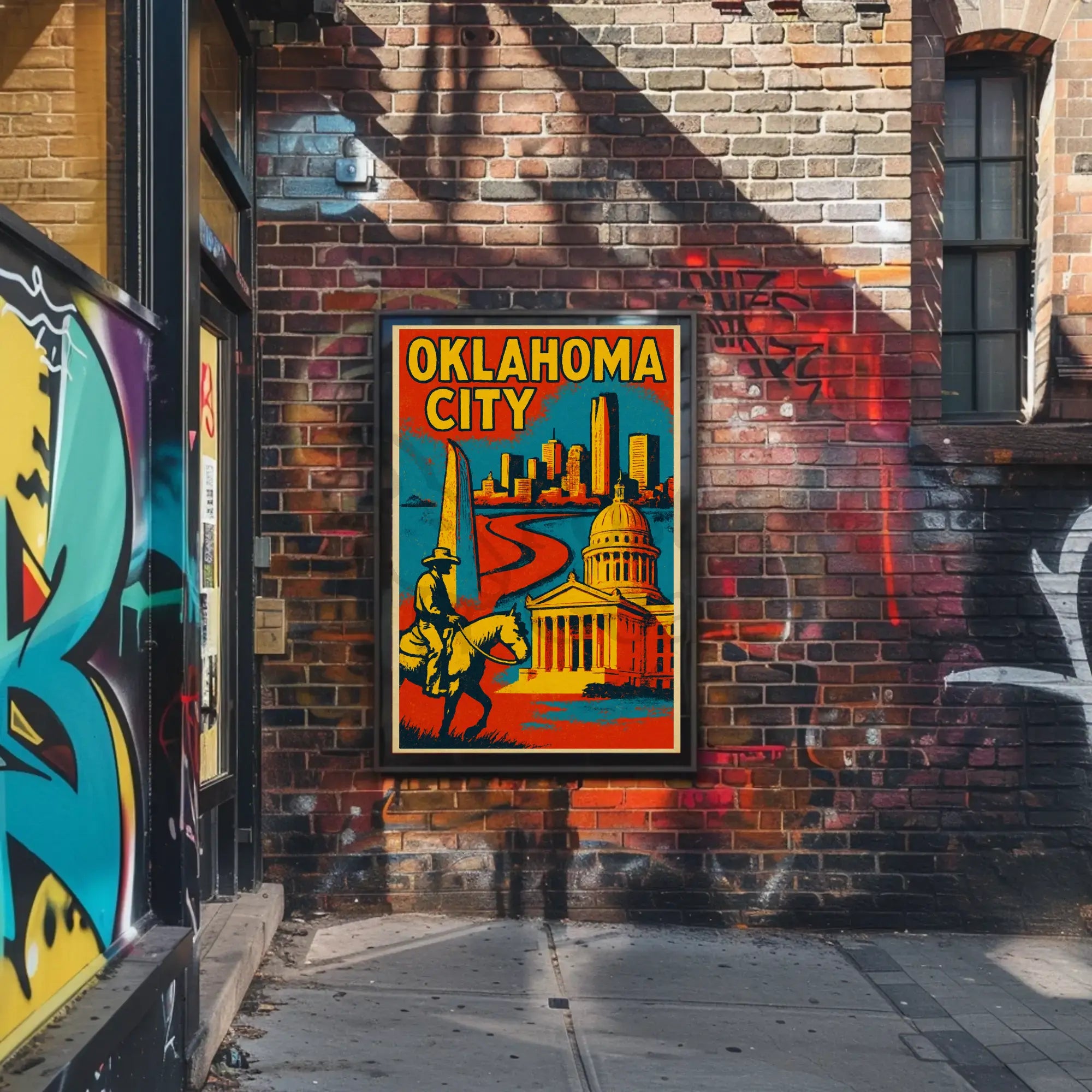 Retro Oklahoma City Cowboy Skyline Cultural Heritage Poster PosterGoat