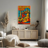 Retro Oklahoma City Cowboy Skyline Cultural Heritage Poster PosterGoat