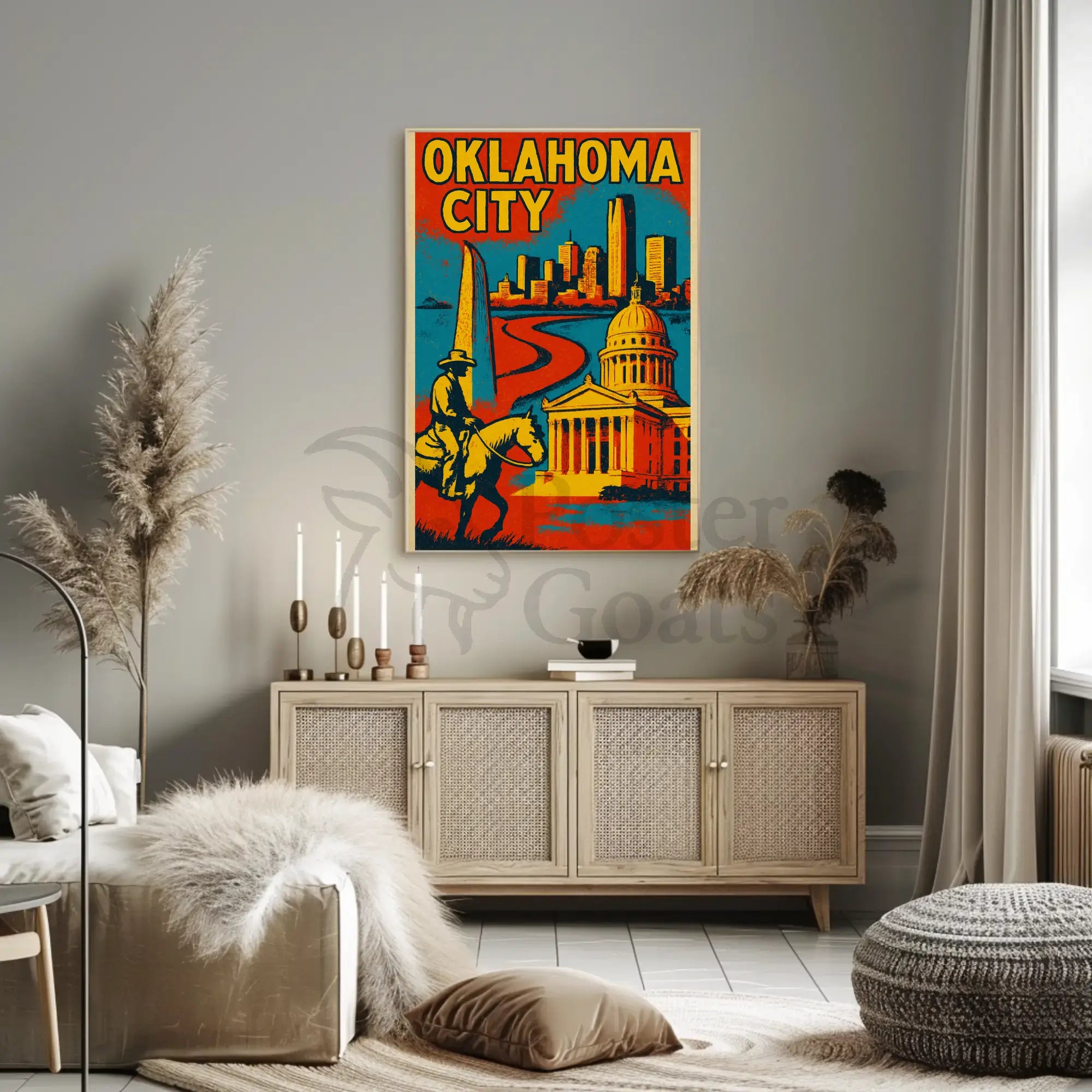 Retro Oklahoma City Cowboy Skyline Cultural Heritage Poster PosterGoat