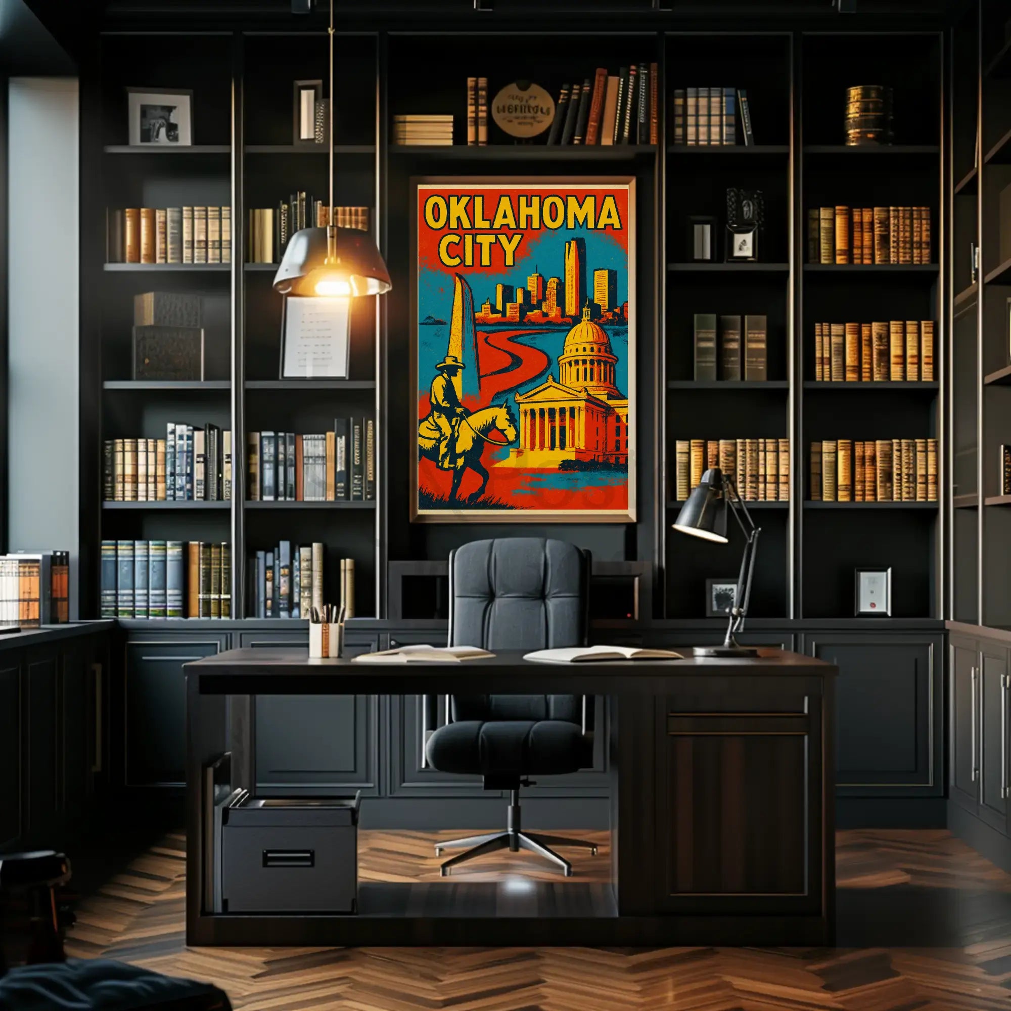 Retro Oklahoma City Cowboy Skyline Cultural Heritage Poster PosterGoat