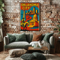 Retro Oklahoma City Cowboy Skyline Cultural Heritage Poster PosterGoat
